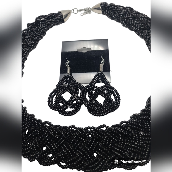 Hand Crafted French Braided Beaded Necklace&Earrings set by Cactus Flower - Picture 2 of 8